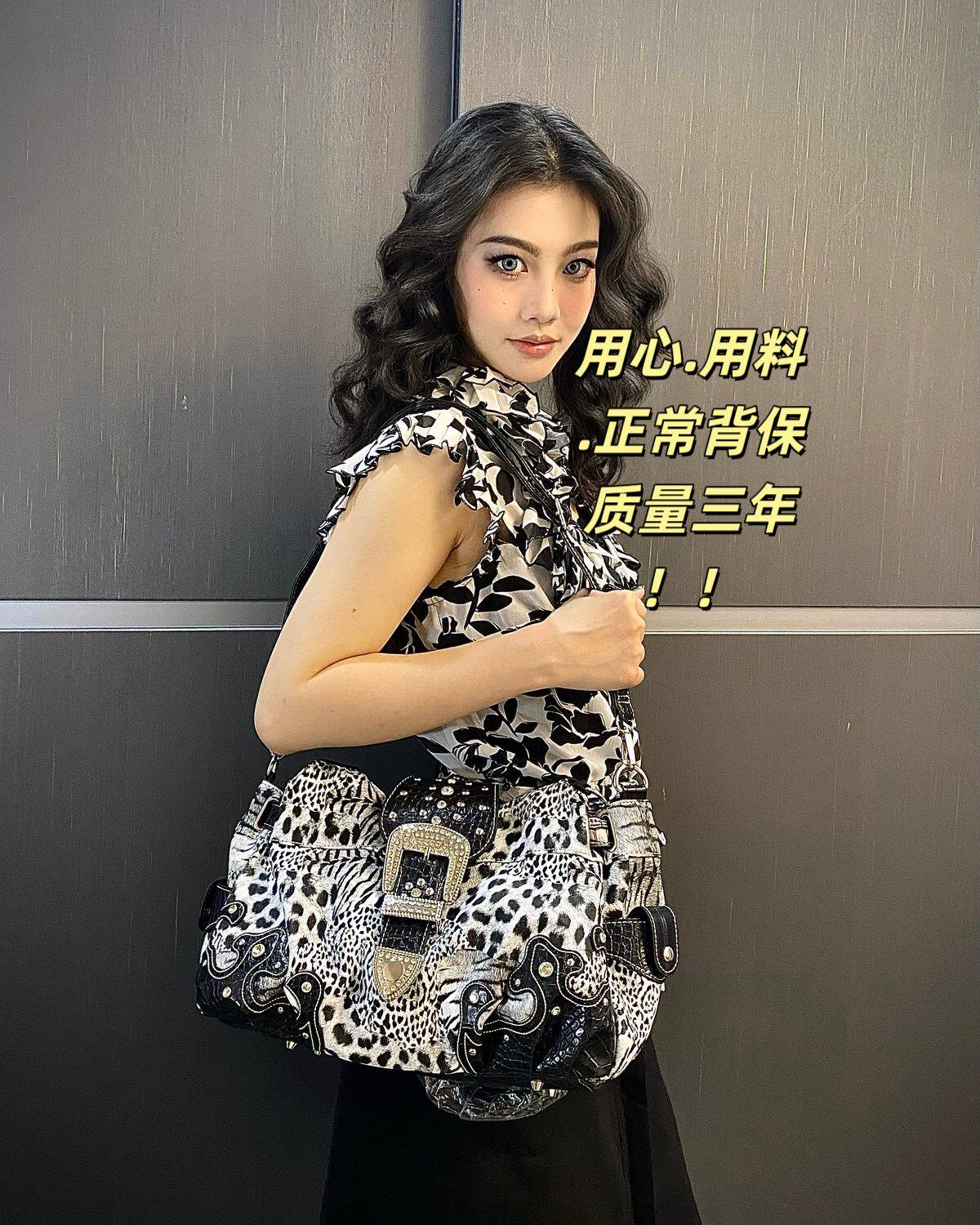 天使大容量vintage斜挎豹纹千禧辣妹欧美街头废土风跨境腋下包