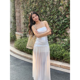 【Peach heart】2/1新品 温柔海边度假风亮片抹胸收腰修身连衣裙