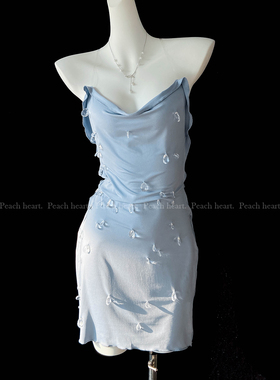 【Peach heart】小众露背性感水滴装饰吊带包臀连衣裙修身短裙女