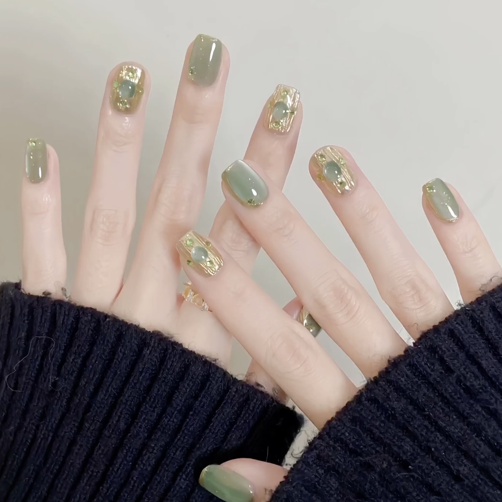 【布契拉提森林】银绿轻奢猫眼五金女孩甲宝玉穿戴甲贴独特穿戴甲