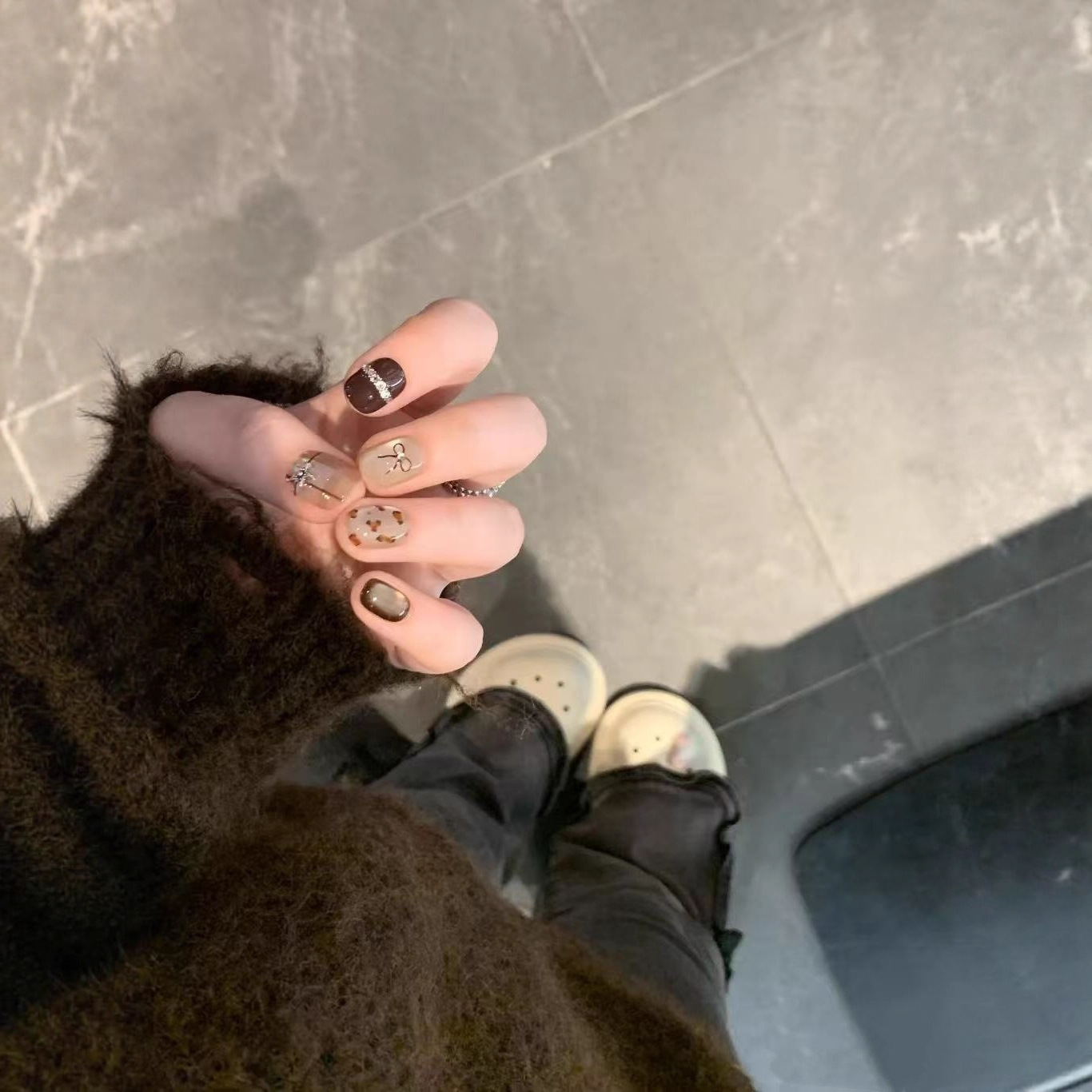 维纳斯高品质复古法式晕染豹纹纯手工穿戴甲秋冬显白美甲贴片