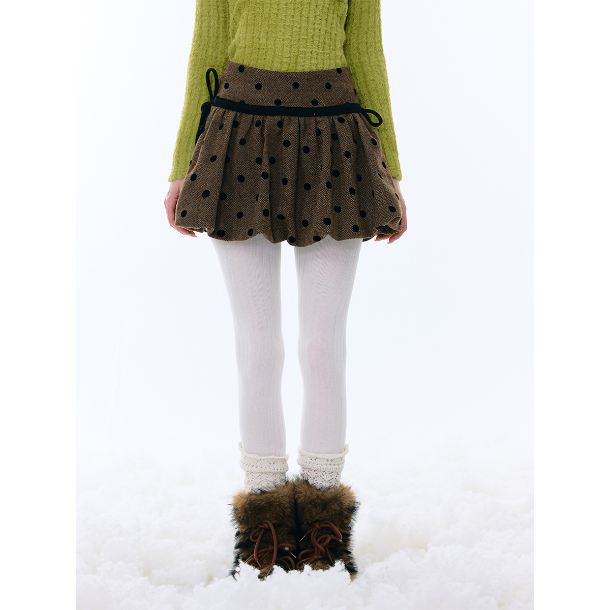 ziziFei秋冬新款美式复古设计感高腰显瘦棕色兜兜波点半身短裙女