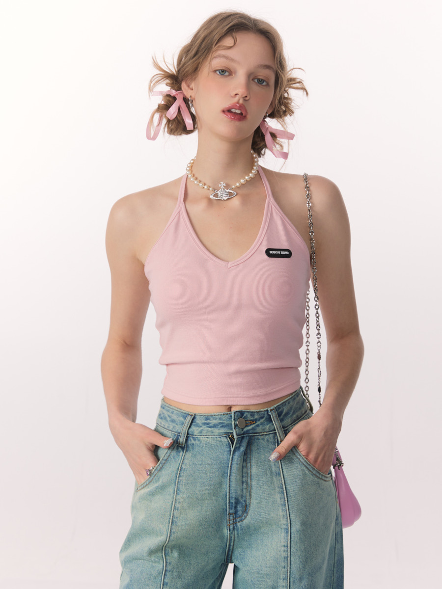 ziziFei夏季美式复古辣妹短款内搭芭蕾风外穿V领挂脖露背心吊带女怎么看?