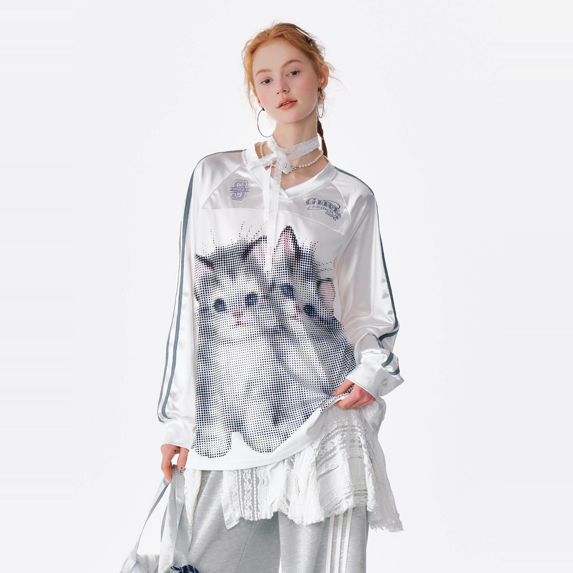 ziziFei秋冬季美式设计感猫咪blokette球衣运动卫衣