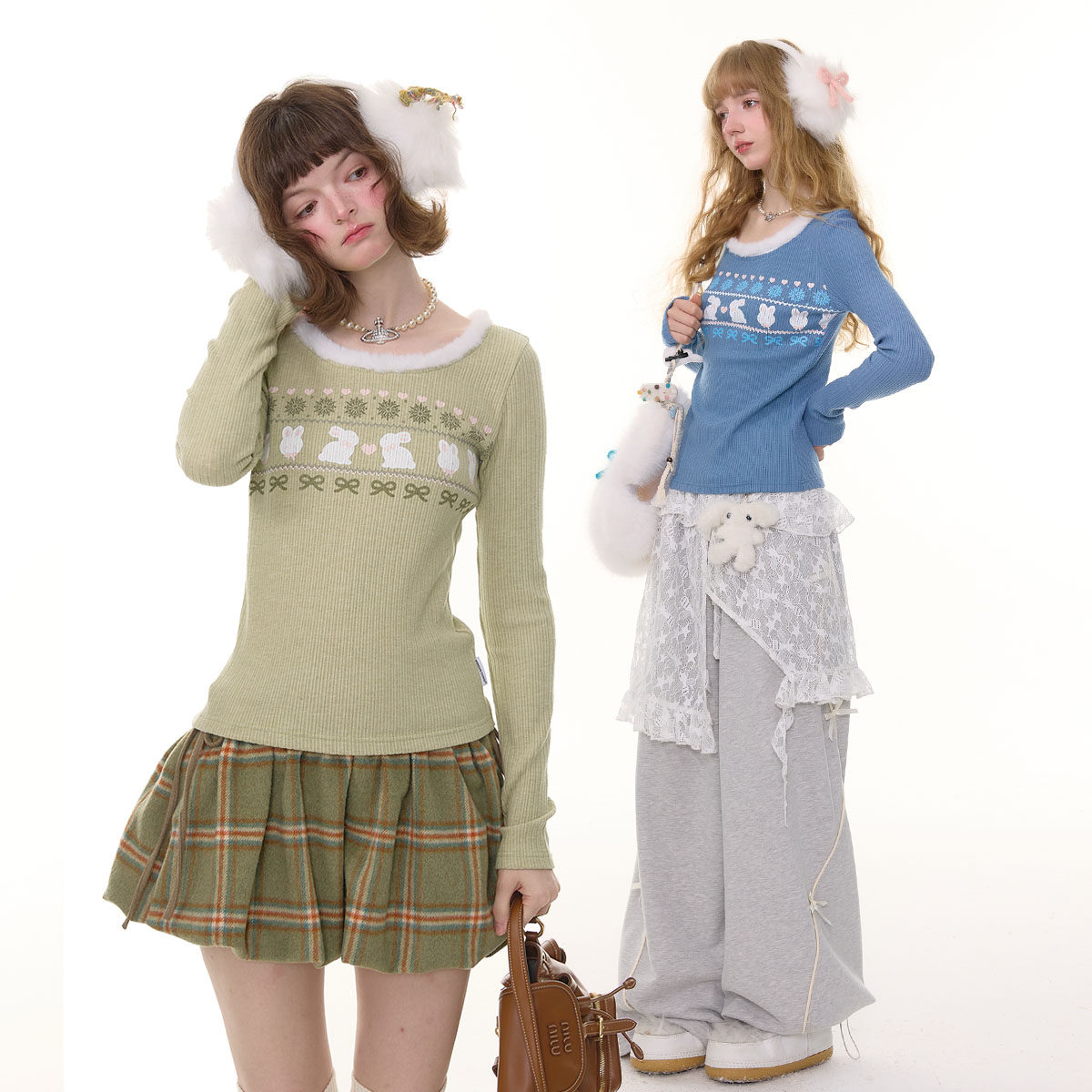 ziziFei秋冬季美式修身显瘦毛毛领口长袖T恤兔子印花针织打底衫女,女装/女士精品,毛针织衫,淘宝优惠券,粉丝福利购,淘宝优惠卷