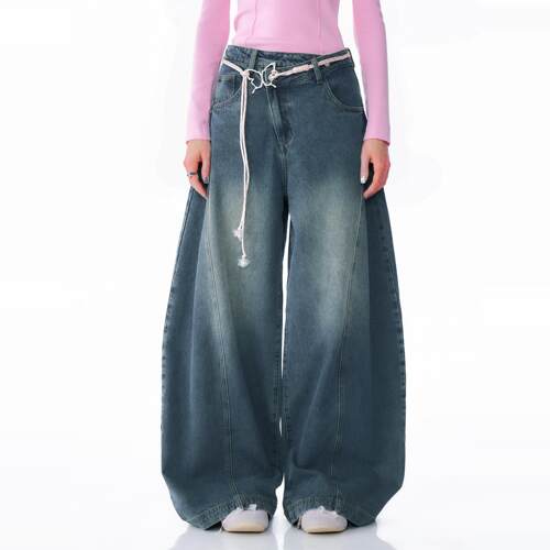 美式复古水洗蓝牛仔裤