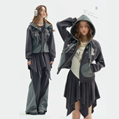 女 套装 ziziFe春秋季 设计感不规则半身裙连帽黑色卫衣外套休闲长裤