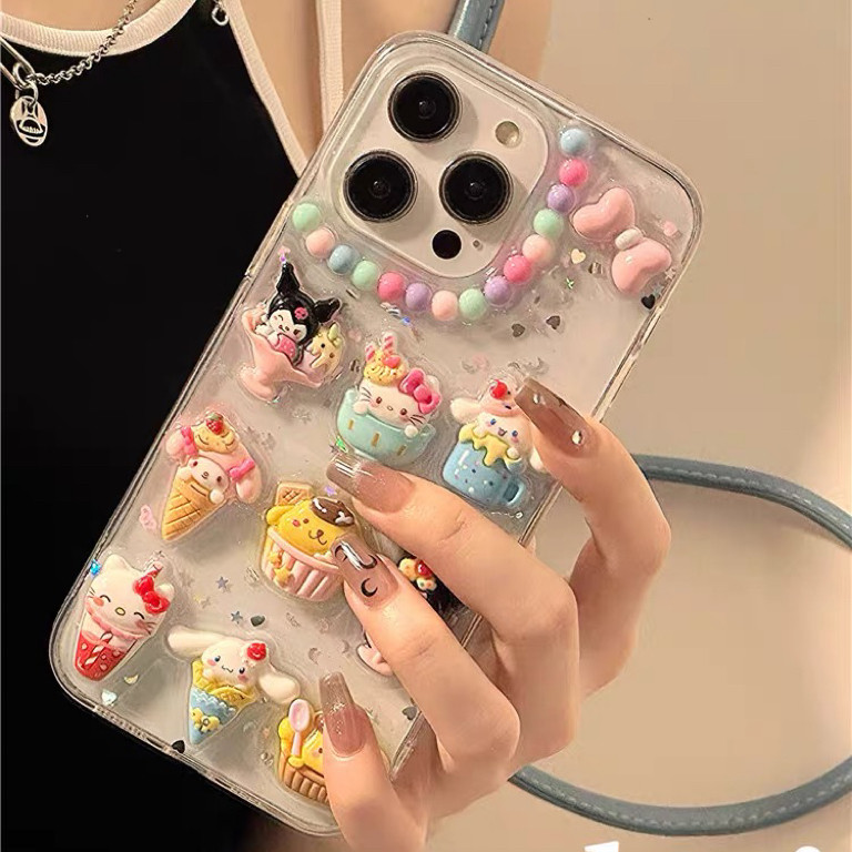 可爱卡通夏日冰淇淋适用苹果15promax新款手机壳iPhone16软壳14 13 12pro滴胶立体防摔11创意xsmax保护套少女