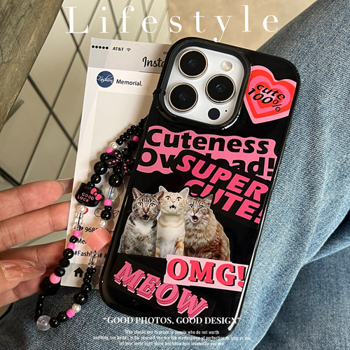 日韩甜酷辣妹猫咪苹果滴胶手机壳