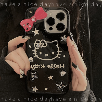 甜酷星星蝴蝶结Kitty苹果滴胶壳