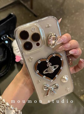 ins爱心水钻西太后土星适用苹果16 15promax手机壳iPhone14 13mini滴胶壳12pro立体苹果11防摔软壳xr保护套女
