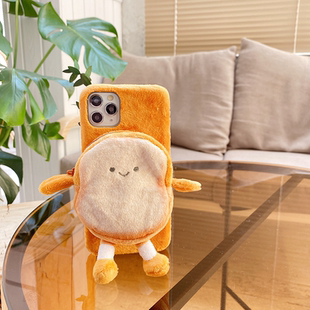 11防摔保护套xsmax 13pro软壳苹果12 8plus少女软壳韩 16promax手机壳iPhone14 秋冬毛绒吐司面包适用苹果15