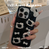 16promax手机壳iPhone15 14pro滴胶13防摔12 11pro新款 ins闪钻蝴蝶结Kitty猫适用苹果17 16e保护套xr 8p少女