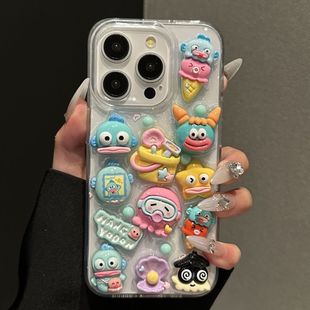 可爱趣味丑鱼汉顿苹果16 13promax滴胶壳12pro立体防摔壳苹果11创意xsmax软壳XR保护套少女 15手机壳iPhone14