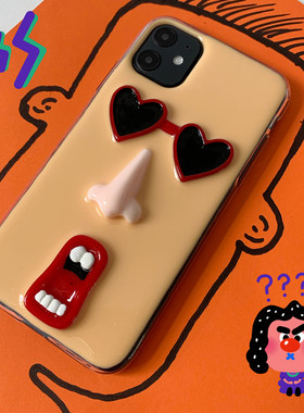 立体搞怪创意表情适用苹果15 16promax手机壳iPhone14 13pro新款12小众11promax软壳XR 8plus保护套se3透明韩