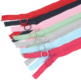 3号树脂开尾拉链儿童羽绒服外套拉链60cm彩色带锁开口宝宝用拉链
