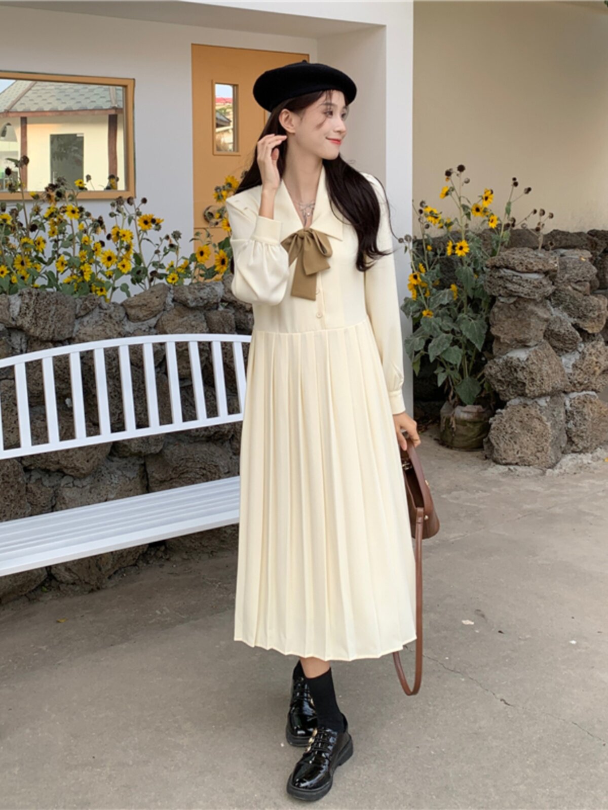 AUTUMN MATERNITY DRESS LONG SLEEVE GENTLE WIND SHIRT DRESS AUTUMN FRENCH RETRO LITERARY SENSE LACE-UP PLEATED LONG SKIRT