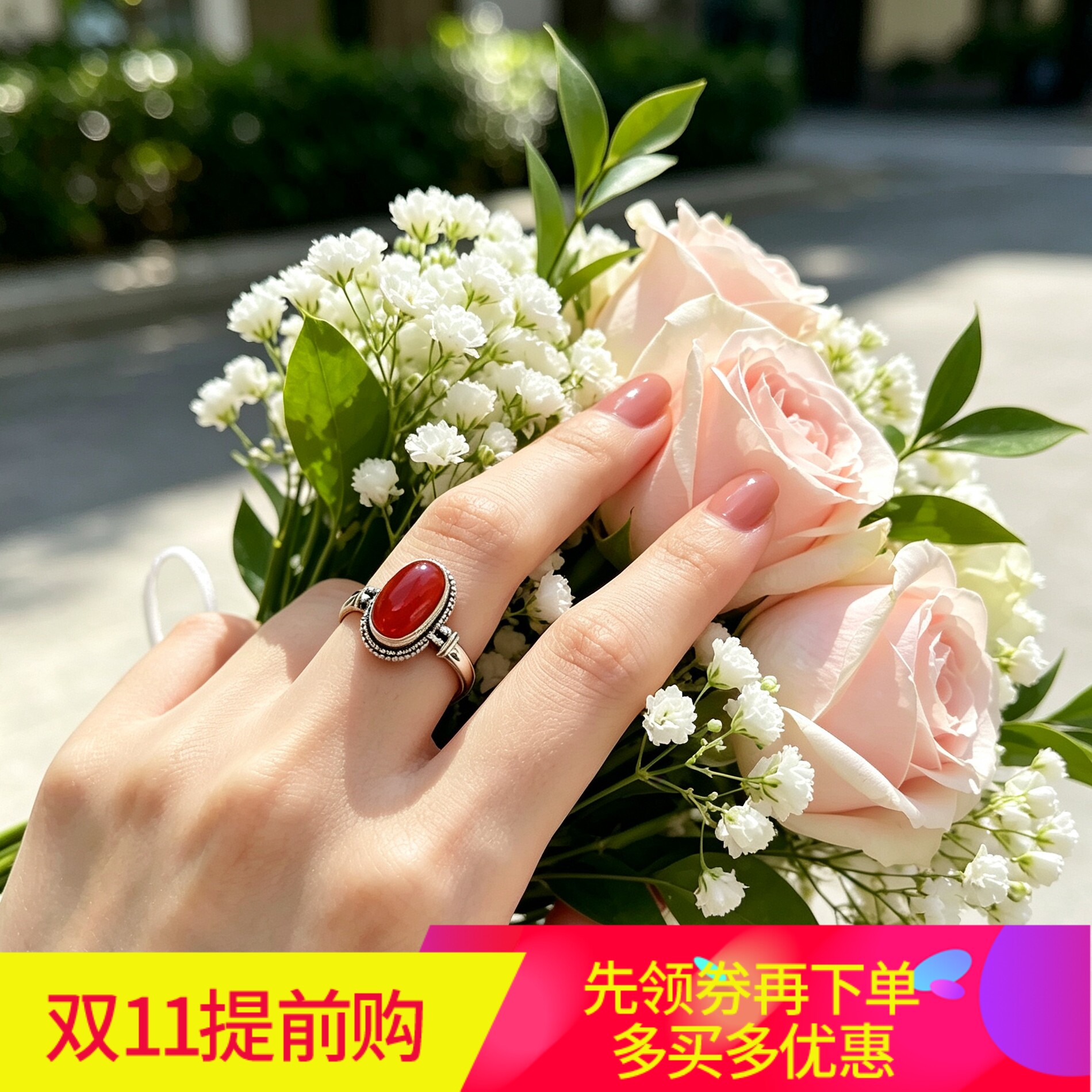 尼泊尔手工银饰品925银镶嵌宝石戒指女 开口藏式复古个性民族指环