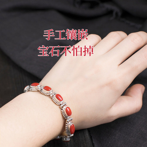 尼泊尔手工手链S925银藏式复古风