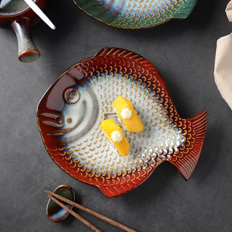 窑变复古陶瓷鱼盘餐盘