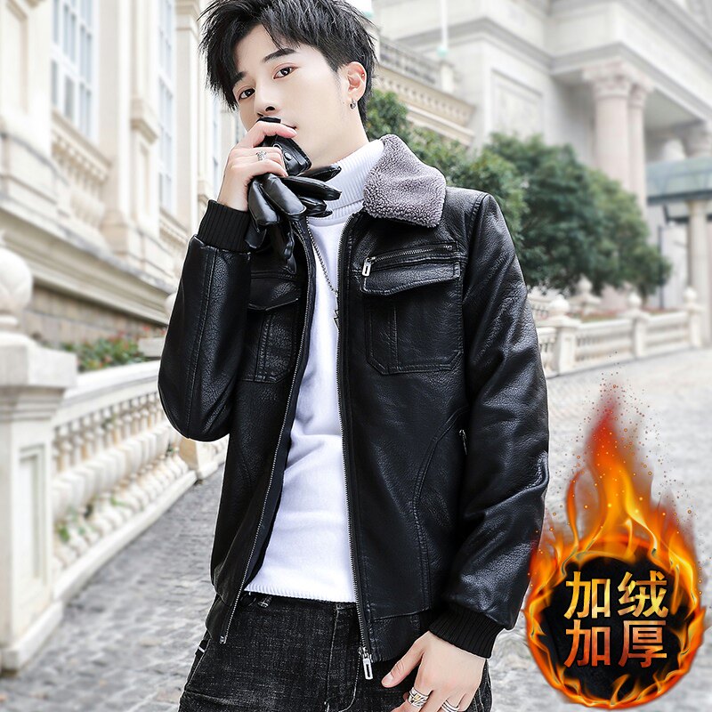 2021冬加绒皮衣青年机车服皮夹克外套男XZ313B-1- PY1902-P120图片