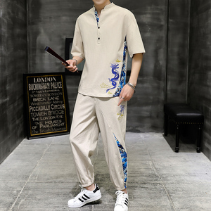 夏季新款主推中国风男士大码刺绣休闲套装XZ313B-1-TZ890-P55图片