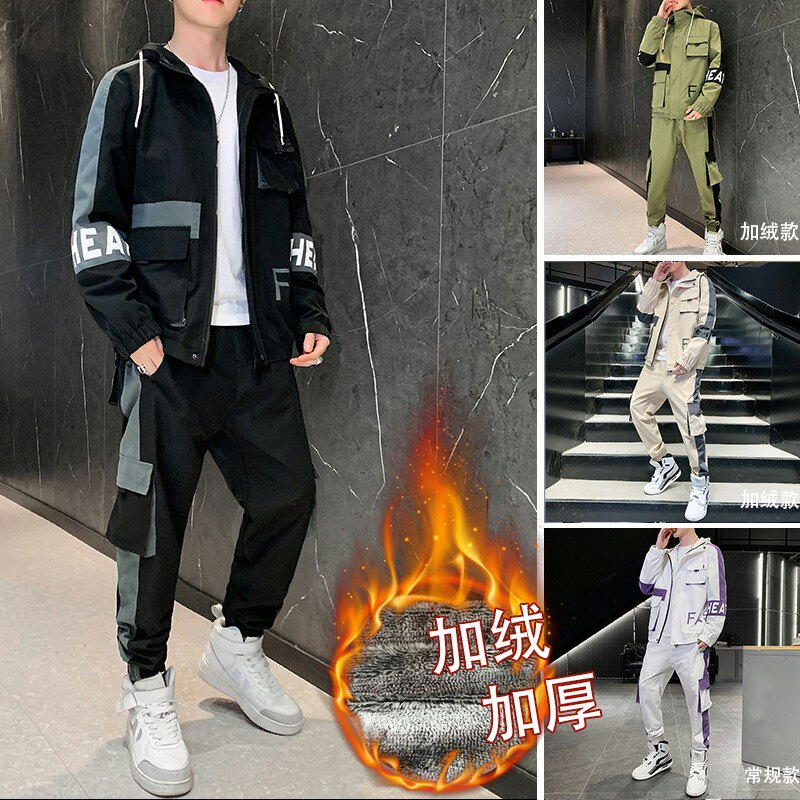 秋冬新款工装男帅气休闲加绒加厚套装两件套XZ313B-1-A80115-P105,男装休闲套装,星座313B-2