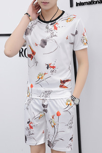 跑量款夏季男士圆领T恤短袖五分裤时尚休闲套装XZ313B-1-TZ89-P30图片
