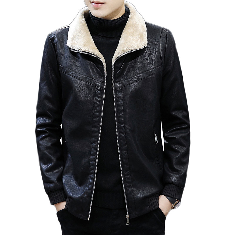 秋冬加绒皮衣青年机车服帅气皮夹克外套男XZ313B-1-A001-P120,男装皮衣,星座313B-2