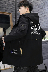 秋季新款夹克男中长款连帽时尚工装夹克上衣XZ313B-1J图片