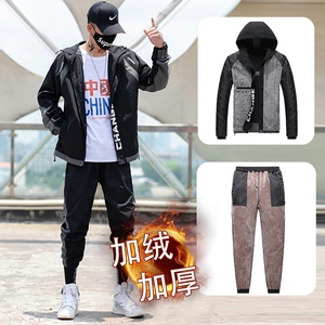 秋冬新款套装男加绒加厚休闲运动潮流两件套XZ313B-1-A80107-P100图片