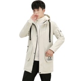 青年秋冬中长款加绒外套修身连帽棉衣夹克男XZ313B-1-J，男装风衣，星座313B-2