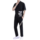 2021主推大货中国风短袖男士大码汉服休闲套装XZ313B-1-TZ888-P50，男装休闲套装，星座313B-2
