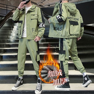 秋冬新款工装男潮流休闲加绒加厚套装XZ313B-1-A80115-P105图片