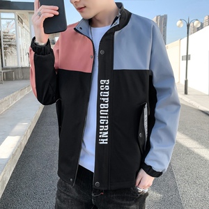秋季立领拼接夹克男士宽松休闲个性外套上衣XZ313B-1-J图片