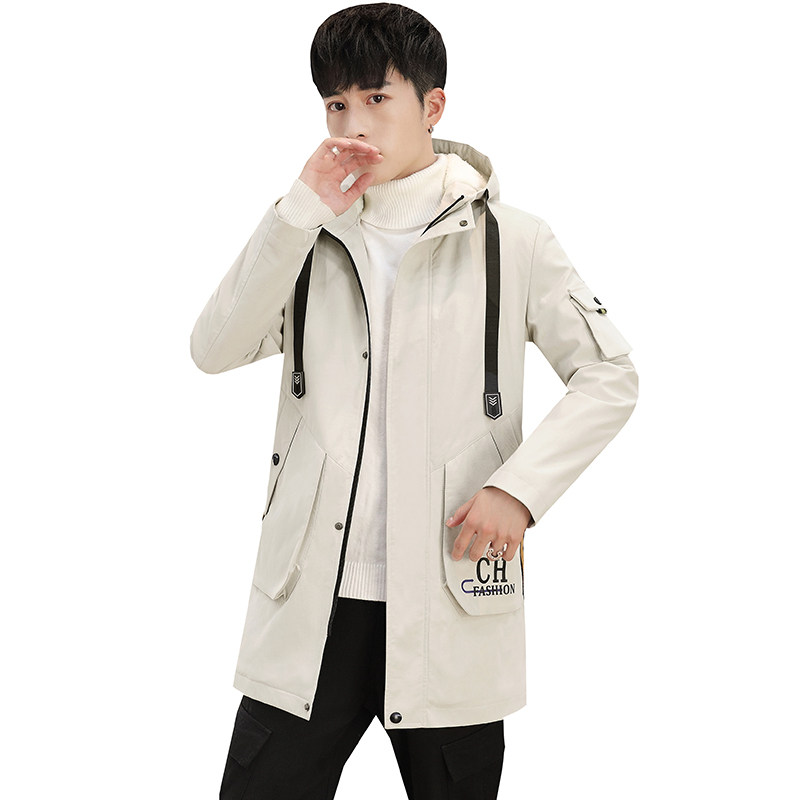 青年秋冬中长款加绒外套修身连帽棉衣夹克男XZ313B-1-JK918-P75,男装风衣,星座313B-2