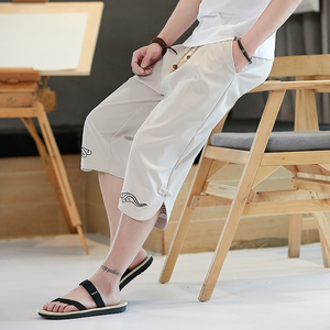 主推夏季新款休闲裤男士中国风七分裤XZ313B-1-DK6090-P28图片