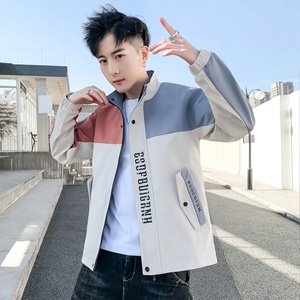秋季立领拼接夹克男士宽松休闲个性外套上衣XZ313B-1-J图片