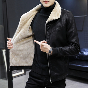秋冬加绒皮衣青年机车服帅气皮夹克外套男XZ313B-1- A001-P120图片