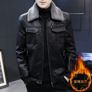 2021冬加绒皮衣青年机车服皮夹克外套男XZ313B-1- PY1902-P120图片