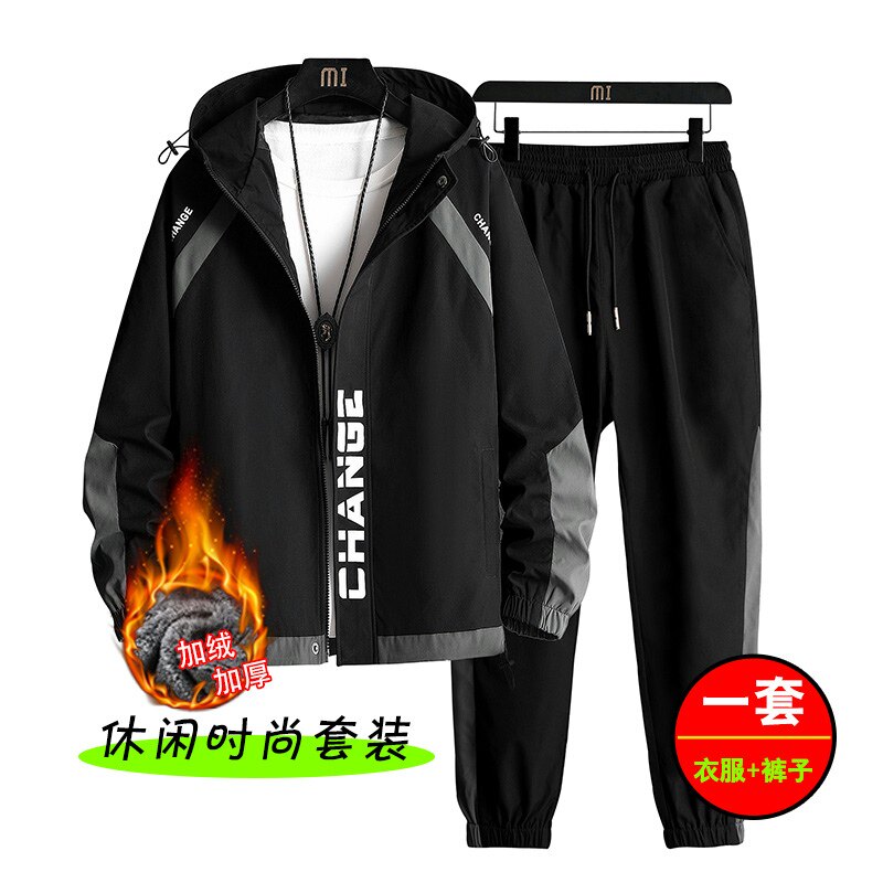 秋冬工装套装男加绒加厚休闲运动潮流两件套XZ313B-1-A80107-P100,男装休闲套装,星座313B-2
