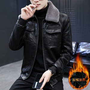2021冬加绒皮衣青年机车服皮夹克外套男XZ313B-1- PY1902-P120图片