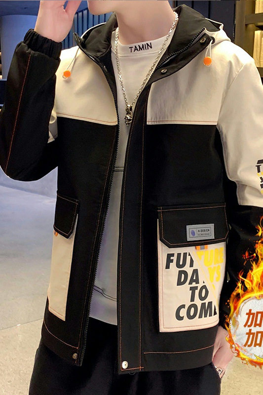 夹克男秋冬季潮流ins加绒加厚连帽工装外套XZ313B-1-R1201-P70,男装夹克,星座313B-2