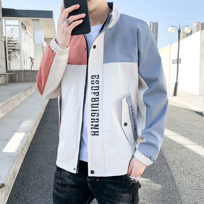 秋季立领拼接夹克男士宽松休闲个性外套上衣XZ313B-1-J图片