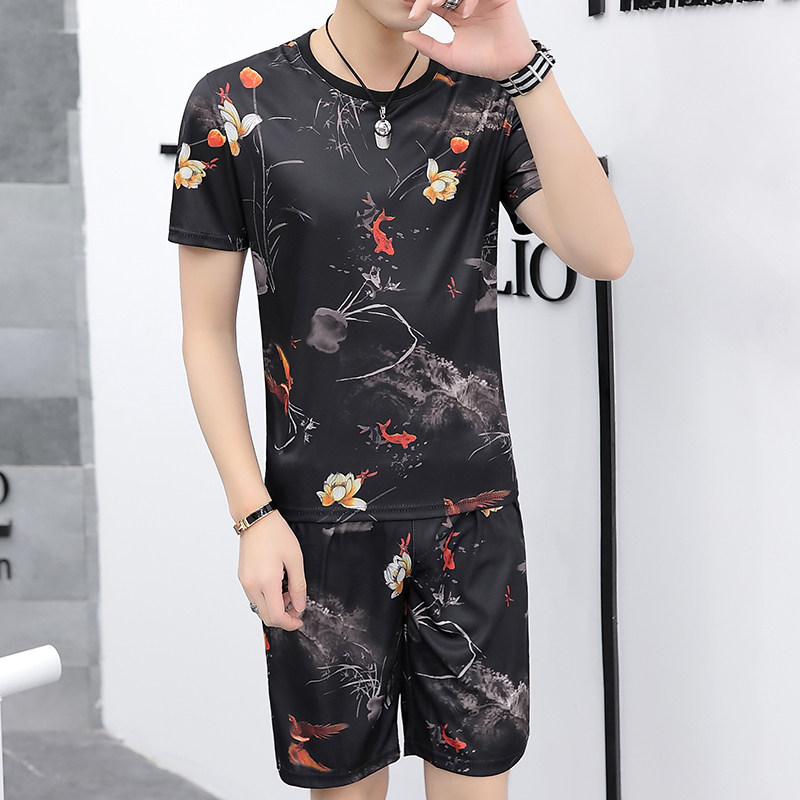 跑量款夏季男士圆领T恤短袖五分裤时尚休闲套装XZ313B-1-TZ89-P30,男装休闲套装,星座313B-2