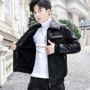 2021冬加绒皮衣青年机车服皮夹克外套男XZ313B-1- PY1902-P120图片