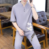 主推大货中国风套装男短袖大码汉服两件套XZ313B-1-TZ888-P50，男装休闲套装，星座313B-2