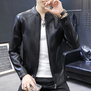 秋季男士潮流时尚休闲小立领皮衣夹克外套XZ313B-1-P3908-P100图片