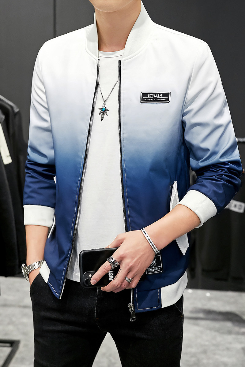 夹克男潮流时尚渐变色男士棒球领休闲外套上衣XZ313B-2-NS01-P48,男装夹克,星座313B-2