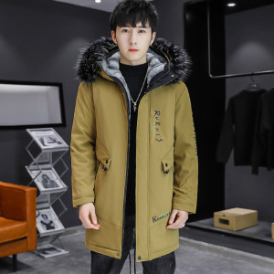 主推新款男中长款加绒加厚工装连帽棉服外套MY102-P95毛领加10元图片